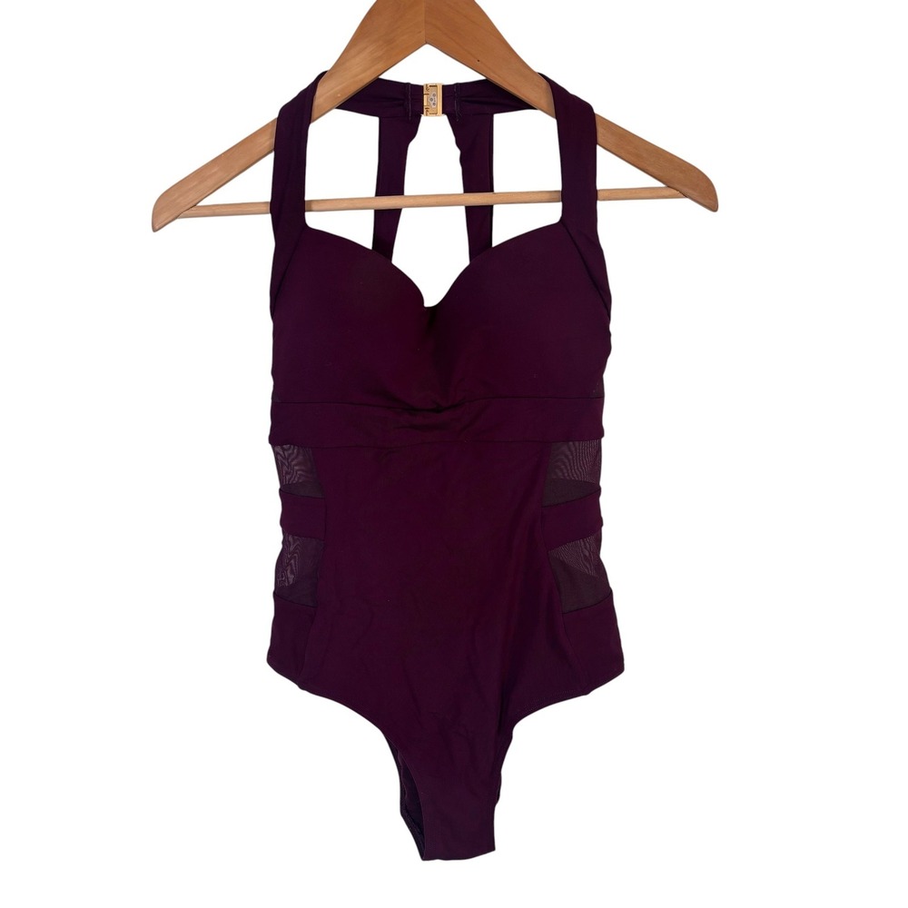 Jets Australia Jessika Allen Plum Purple Mesh Halter One Piece Swimsuit Sz 4